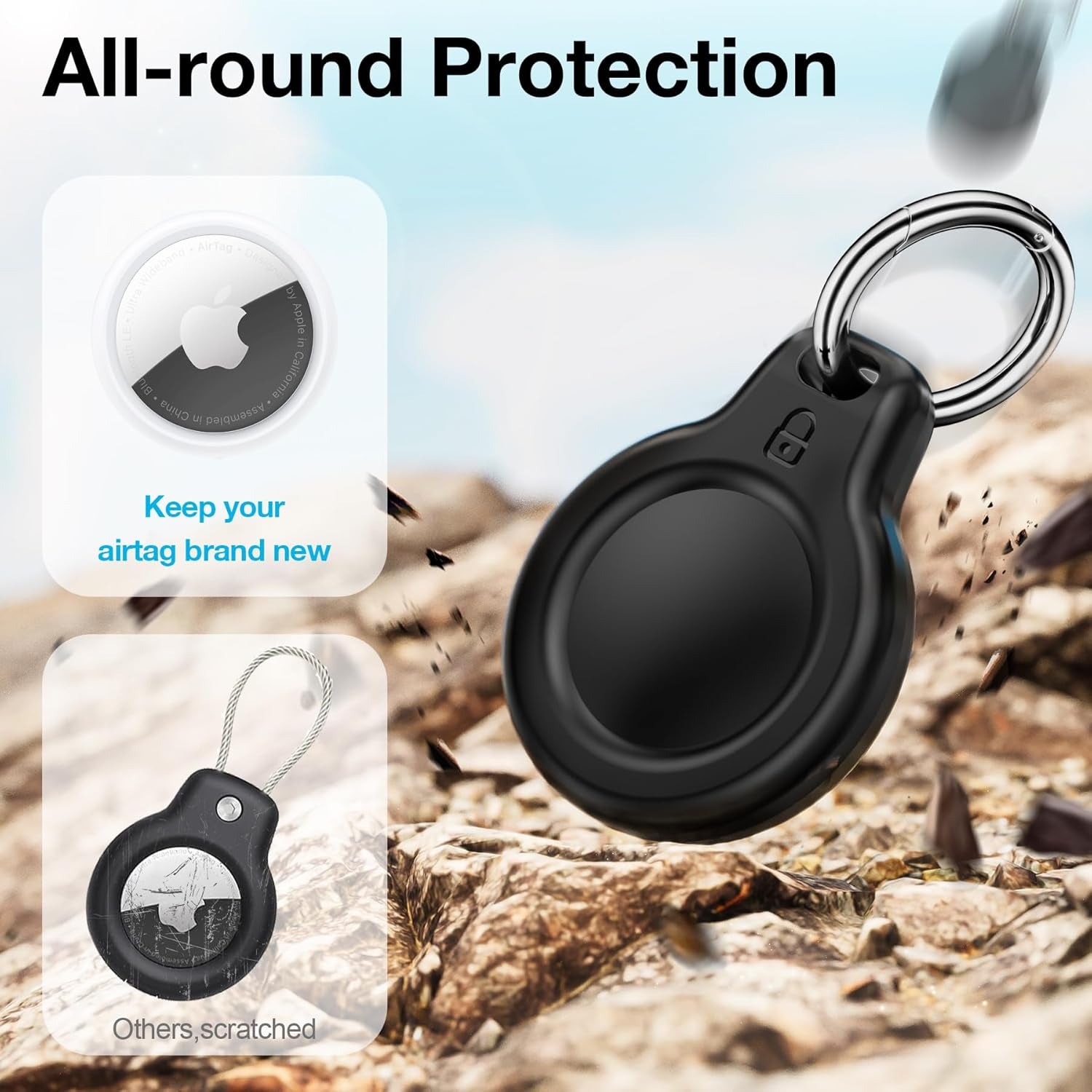 4 Pack Waterproof Keychain Holder Compatible with Airtag, Lock Design Holder Compatible with Apple Air Tags, Anti-Theft Anti-Lost Case for Airtag